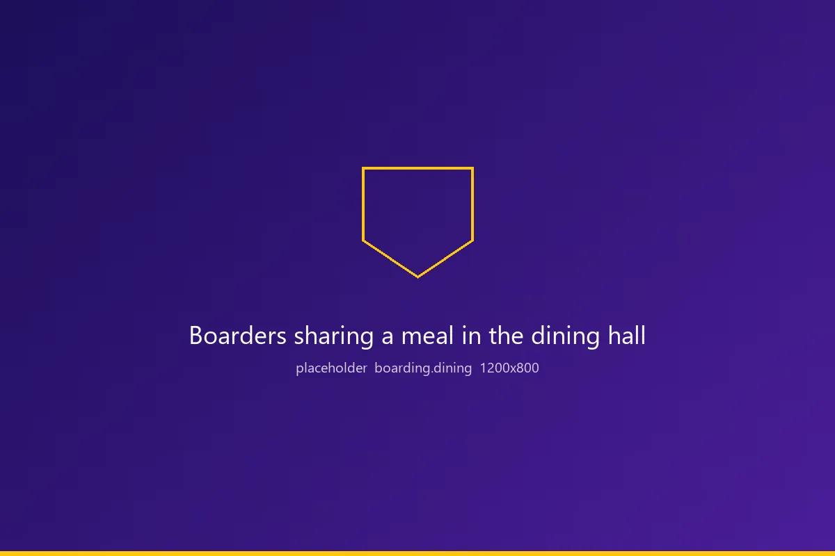 Placeholder image. Boarders sharing a meal in the dining hall