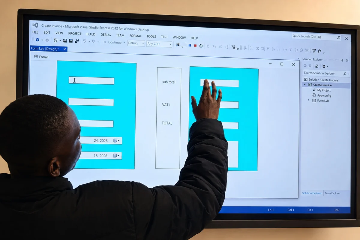 A Privian Academy pupil writing a program at the interactive smart board