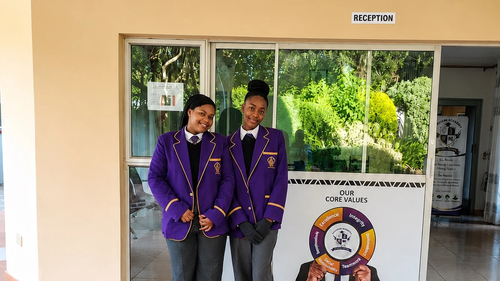 Two Privian Academy pupils at the school reception