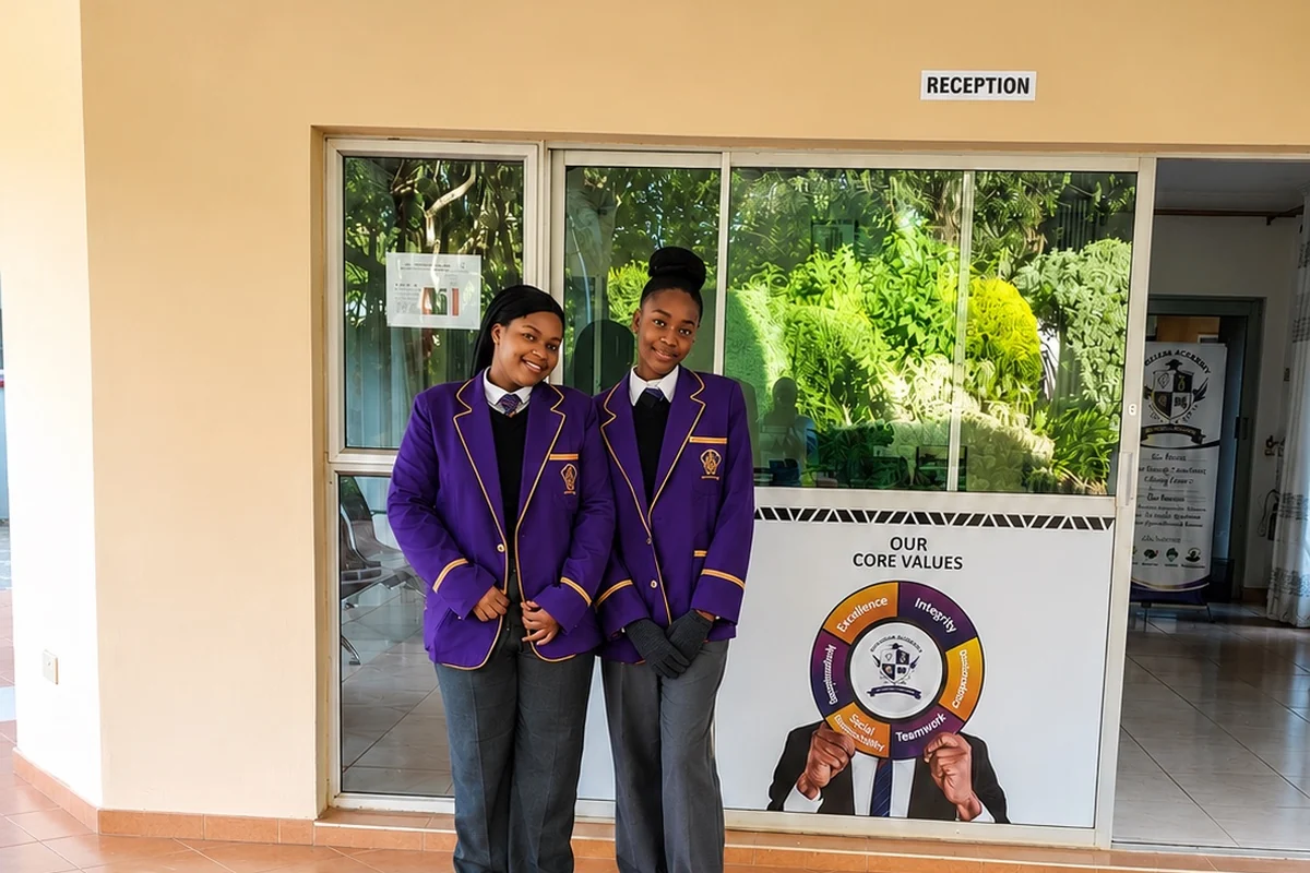 Two Privian Academy pupils at the school reception